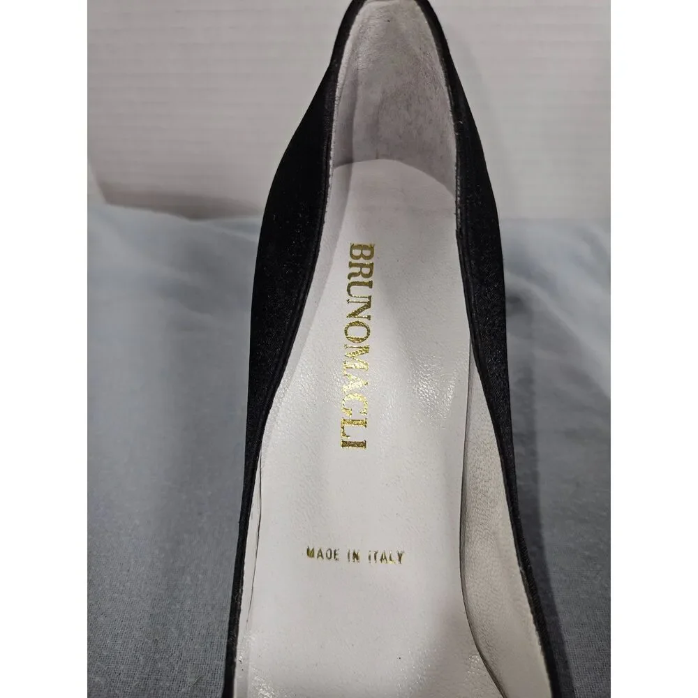 Bruno Magli Black Satin Pumps Stilettos Italian EU36